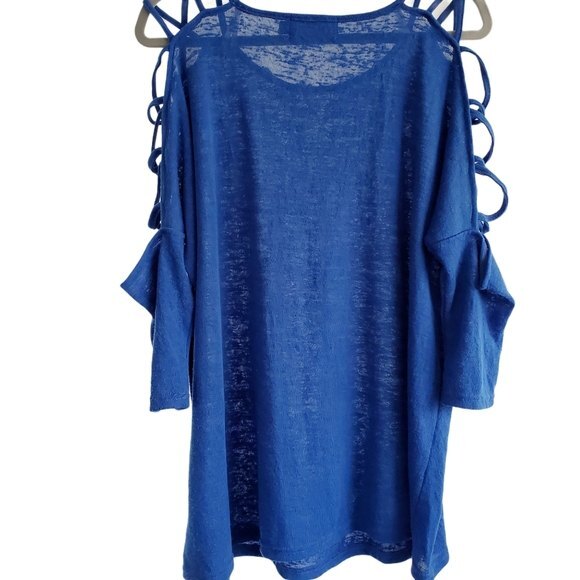 MINKPINK Tops - Minkpink Royal Blue Pullover Top Criss-cross Sleeve Open Shoulder Women Size L